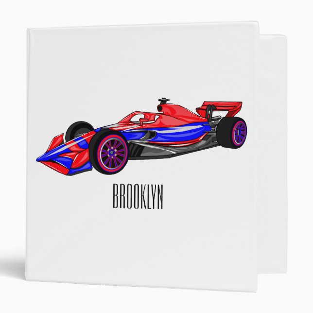 Professional racing car cartoon illustration 3 ring binder (Front/Inside)
