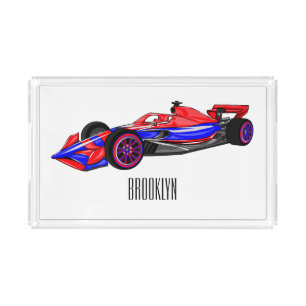 Professional racing car cartoon illustration acrylic tray