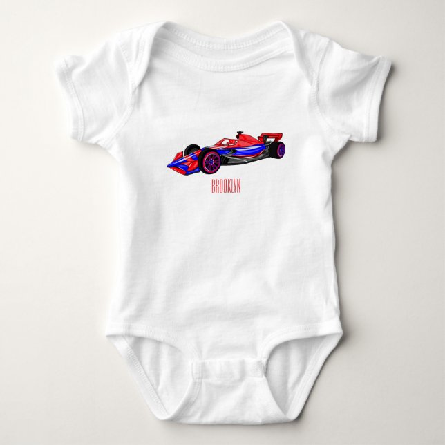 Professional racing car cartoon illustration baby bodysuit (Front)