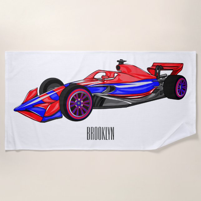 Professional racing car cartoon illustration beach towel (Front)