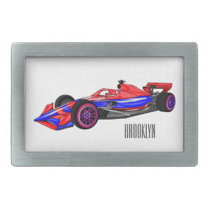 Professional racing car cartoon illustration belt buckle