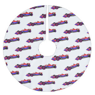 Professional racing car cartoon illustration brushed polyester tree skirt