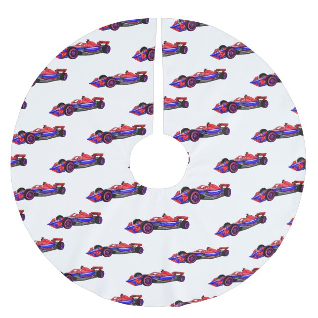 Professional racing car cartoon illustration brushed polyester tree skirt (Front)
