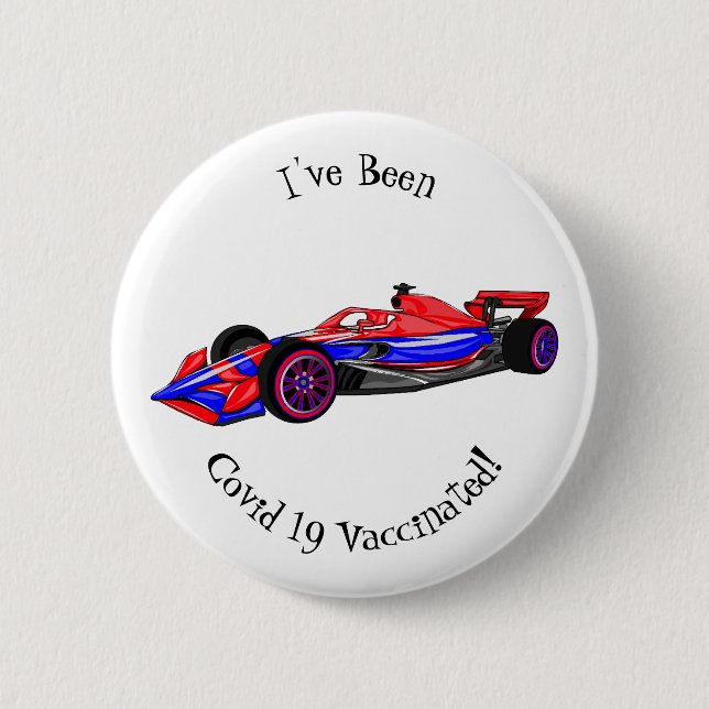 Professional racing car cartoon illustration button (Front)