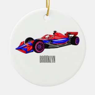 Professional racing car cartoon illustration ceramic ornament