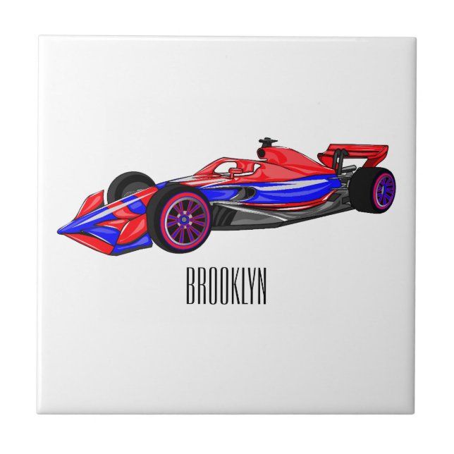 Professional racing car cartoon illustration ceramic tile (Front)