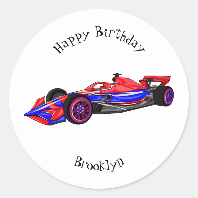 Professional racing car cartoon illustration classic round sticker (Front)