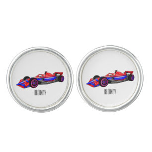 Professional racing car cartoon illustration cufflinks