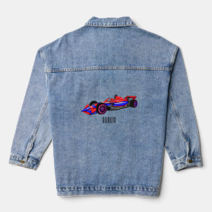Professional racing car cartoon illustration denim jacket