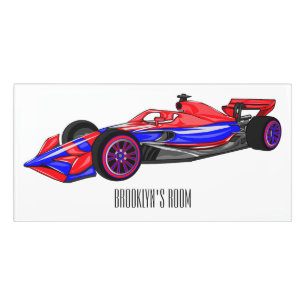 Professional racing car cartoon illustration door sign