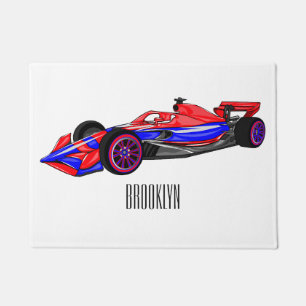 Professional racing car cartoon illustration doormat