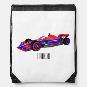 Professional racing car cartoon illustration drawstring bag