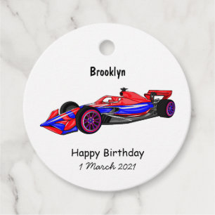 Professional racing car cartoon illustration favor tags
