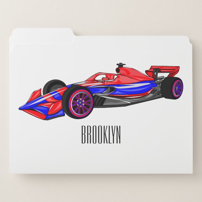 Professional racing car cartoon illustration file folder (Front Left)