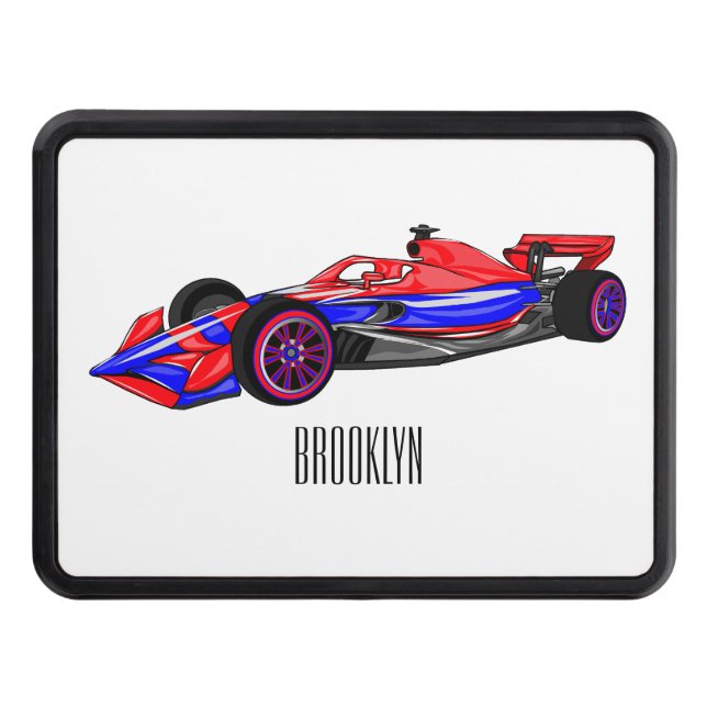 Professional racing car cartoon illustration hitch cover (Front)