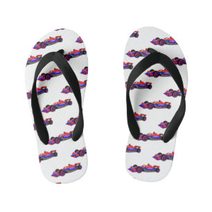 Professional racing car cartoon illustration kid's flip flops