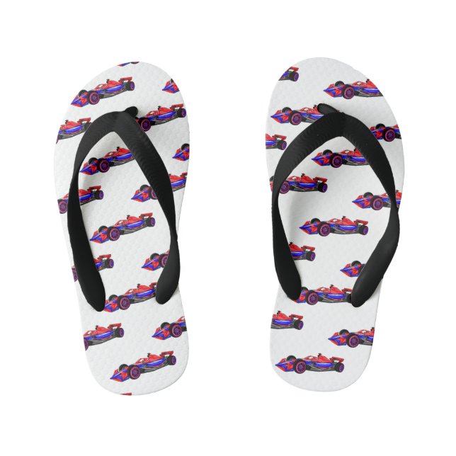 Professional racing car cartoon illustration kid's flip flops (Footbed)