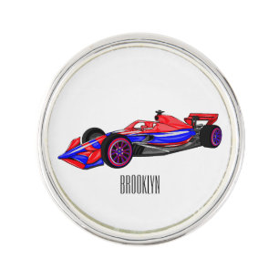 Professional racing car cartoon illustration lapel pin