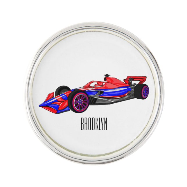 Professional racing car cartoon illustration lapel pin (Front)
