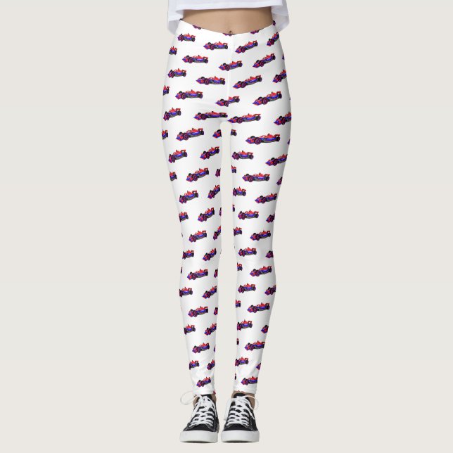 Professional racing car cartoon illustration leggings (Front)