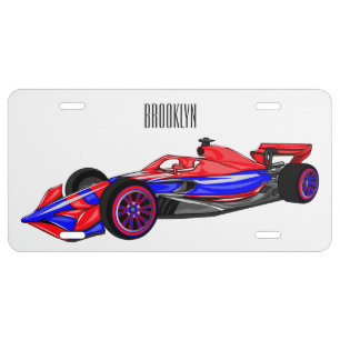 Professional racing car cartoon illustration license plate