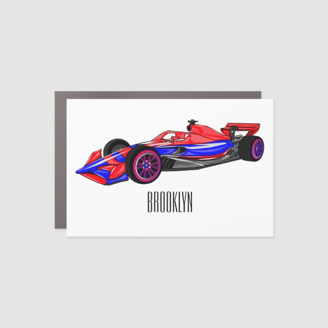 Professional racing car cartoon illustration magnet (Front)