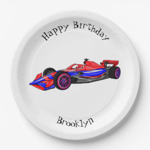 Professional racing car cartoon illustration paper plates