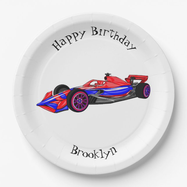Professional racing car cartoon illustration paper plates (Front)