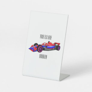 Professional racing car cartoon illustration pedestal sign