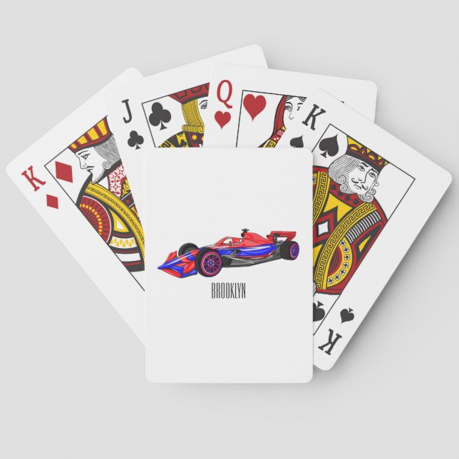 Professional racing car cartoon illustration poker cards (Back)