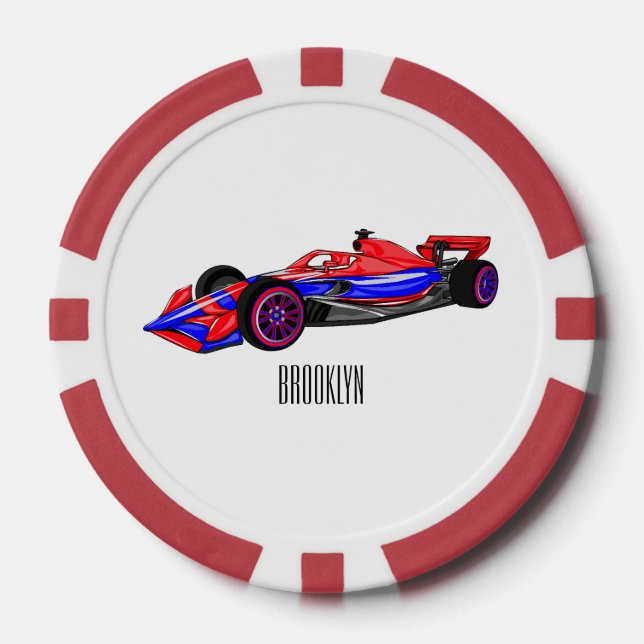 Professional racing car cartoon illustration poker chips (Front)
