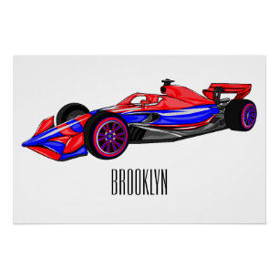 Professional racing car cartoon illustration poster