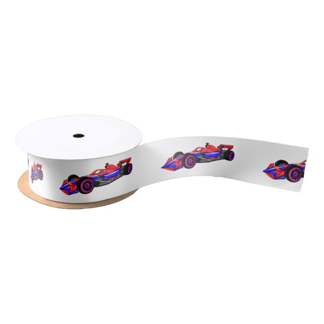Professional racing car cartoon illustration satin ribbon (Spool)