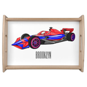 Professional racing car cartoon illustration serving tray