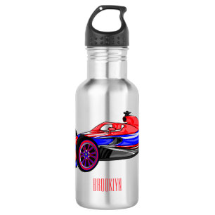 Professional racing car cartoon illustration stainless steel water bottle