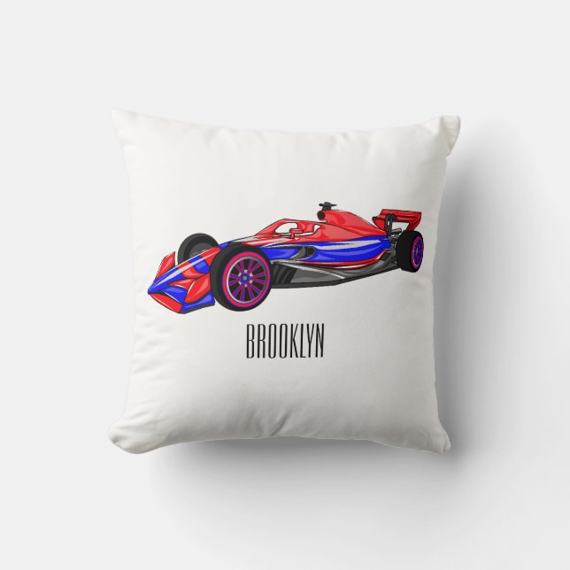 Professional racing car cartoon illustration throw pillow (Front)