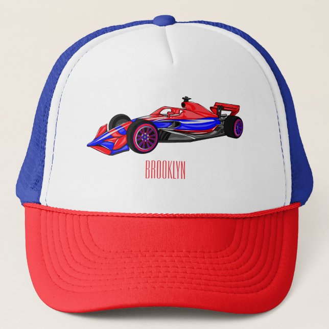 Professional racing car cartoon illustration trucker hat (Front)