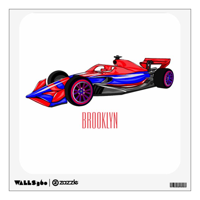 Professional racing car cartoon illustration wall decal (Front)