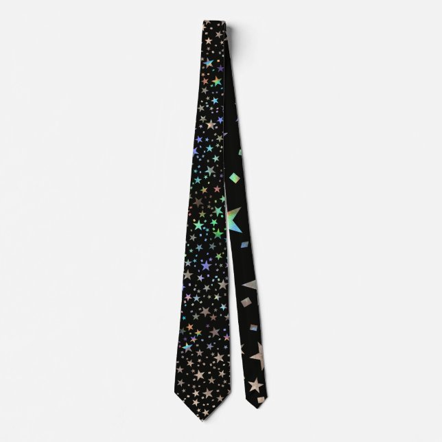 Professional Rainbow Stars Groom Magical Black Neck Tie (Front)