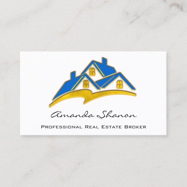 Professional Real Estate Agent Broker Blue House Business Card (Front)