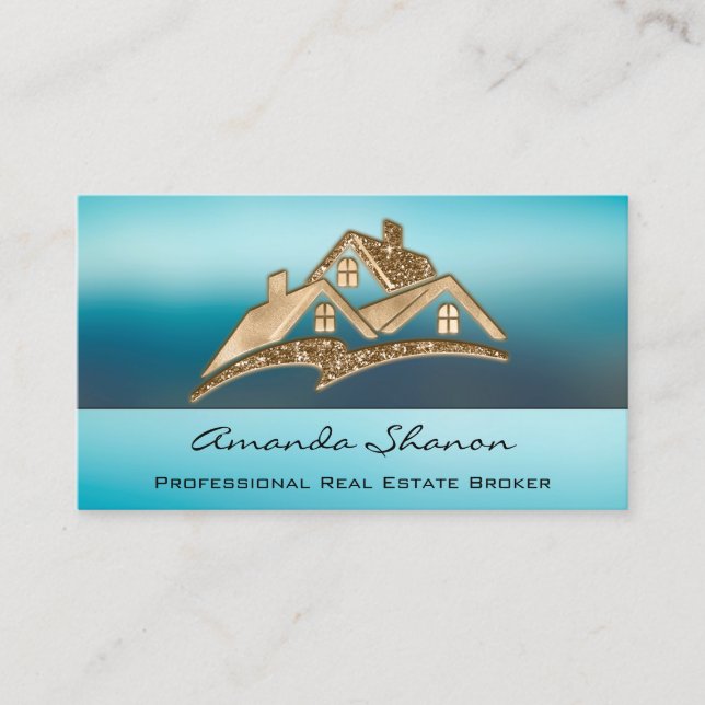 Professional Real Estate Agent Broker Gold 3DHouse Business Card (Front)