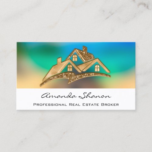 Professional Real Estate Agent Broker Golden Home Business Card