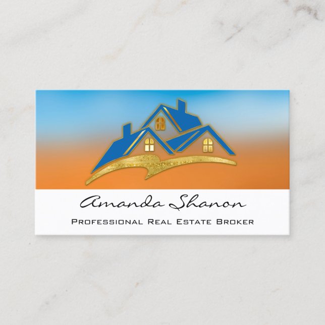 Professional Real Estate Agent Broker Home Logo Business Card (Front)
