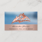 Professional Real Estate Agent Broker Rose Blue Business Card (Front)
