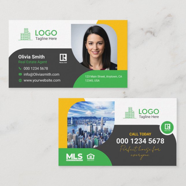 Professional Real Estate Agent Customizable Modern Business Card (Front/Back)