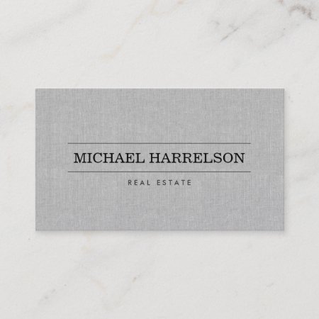 Professional Real Estate Agent Gray Linen Business Business Card