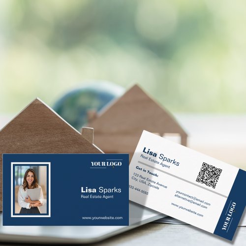 Professional Real Estate Agent Logo Photo QR Code Business Card