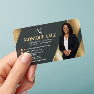 Professional Real Estate Agent Photo Luxury Gold Clear Business Cards