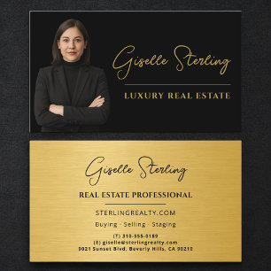 Professional Real Estate Black Gold Metallic Business Card