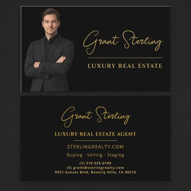 Professional Real Estate Black Gold Script Luxury  Business Card (Creator Uploaded)